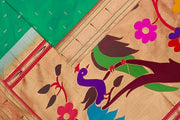 Paithani pure silk saree in Rama green  with small motifs with a muniya border