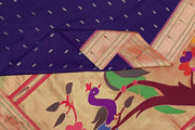 Paithani pure silk saree in blue  with small motifs and a fancy pallu with muniya border