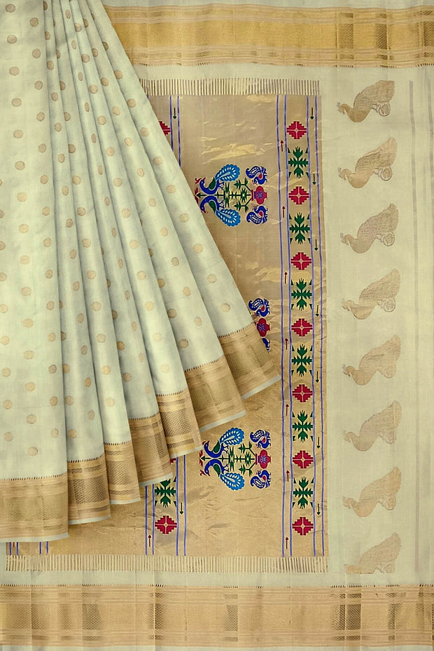 Handwoven Paithani pure silk saree in cream