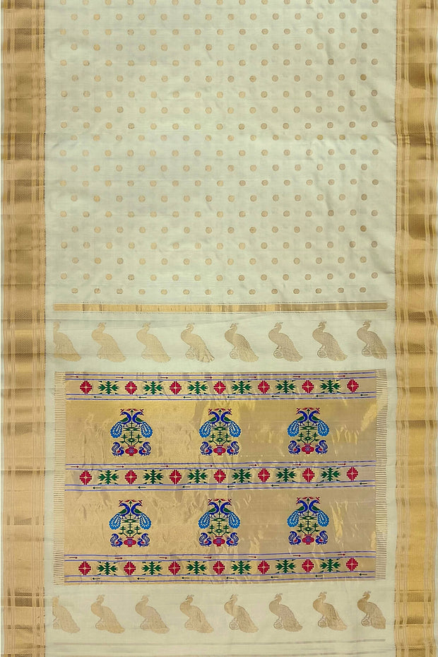 Handwoven Paithani pure silk saree in cream