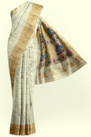 Handwoven Paithani pure silk saree in cream