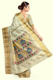 Handwoven Paithani pure silk saree in cream