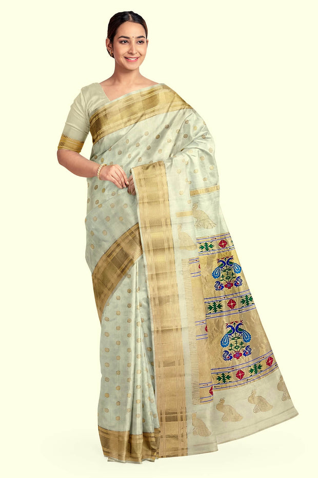 Handwoven Paithani pure silk saree in cream