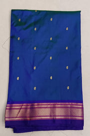 Handwoven Paithani pure silk saree in  peacock blue with paisley motifs