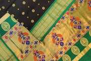 Paithani pure silk saree in black with small buttis all over the body