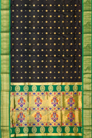 Paithani pure silk saree in black with small buttis all over the body