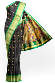 Paithani pure silk saree in black with small buttis all over the body