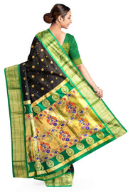 Paithani pure silk saree in black with small buttis all over the body