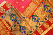 Paithani pure silk saree in pink with small buttis all over the body