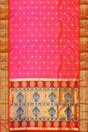 Paithani pure silk saree in pink with small buttis all over the body