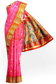 Paithani pure silk saree in pink with small buttis all over the body