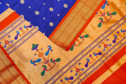 Paithani pure silk saree in royal blue with small buttis all over the body