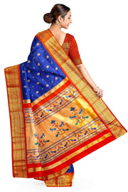 Paithani pure silk saree in royal blue with small buttis all over the body