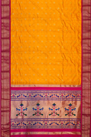 Paithani pure silk saree in mango yellow with small buttis all over the body