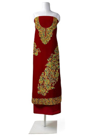 Crepe silk salwar suit material with Kashmiri hand embroidery.