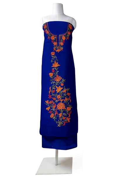 Crepe silk salwar suit material with Kashmiri hand embroidery .