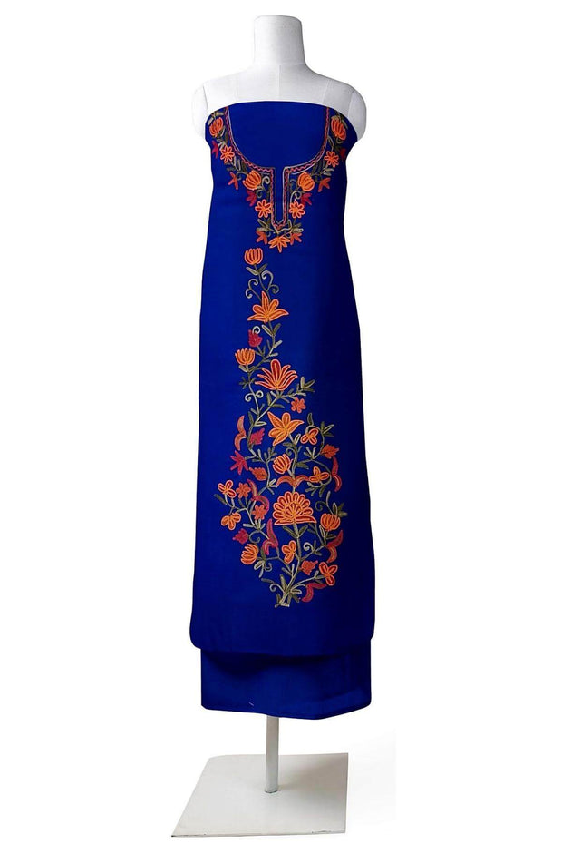 Crepe silk salwar suit material with Kashmiri hand embroidery .