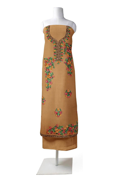 Crepe silk salwar suit material with Kashmiri hand embroidery.