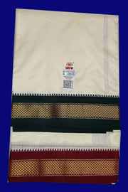 Pure silk Dhoti /Panche  and Angavastram/Shelya  in off white  with 2 inch Ganga Jamuna border