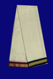 Pure silk Dhoti /Panche  and Angavastram/Shelya  in off white  with 2 inch Ganga Jamuna border