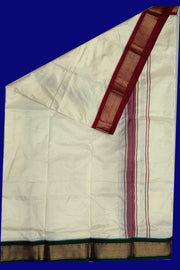 Pure silk Dhoti /Panche   and Angavastram/Shelya  in off white  with 3.5 inch Ganga Jamuna  border