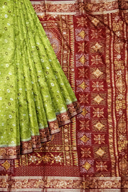 Printed pure silk saree in mehndi green  in floral pattern