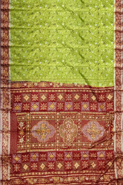 Printed pure silk saree in mehndi green  in floral pattern