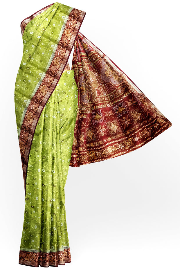 Printed pure silk saree in mehndi green  in floral pattern