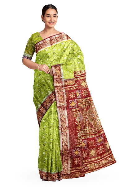 Printed pure silk saree in mehndi green  in floral pattern