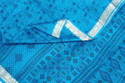 Printed pure silk saree in copper sulphate blue