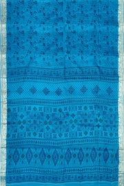 Printed pure silk saree in copper sulphate blue