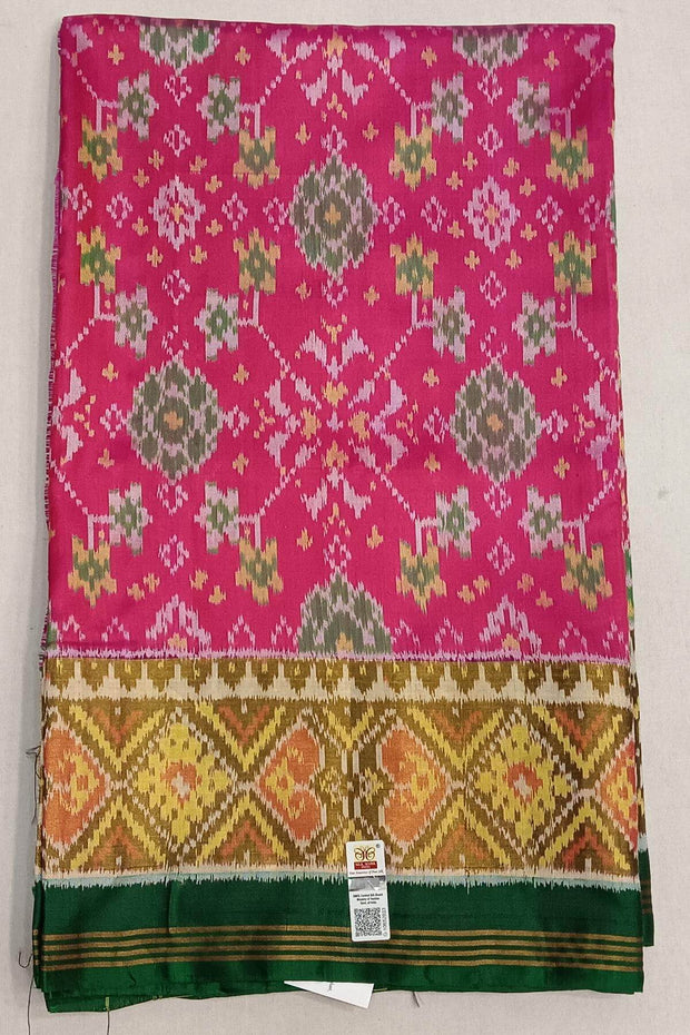 Handwoven Patola pure silk saree in pink in navratan pattern