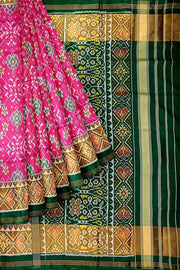 Handwoven Patola pure silk saree in pink in navratan pattern