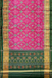 Handwoven Patola pure silk saree in pink in navratan pattern