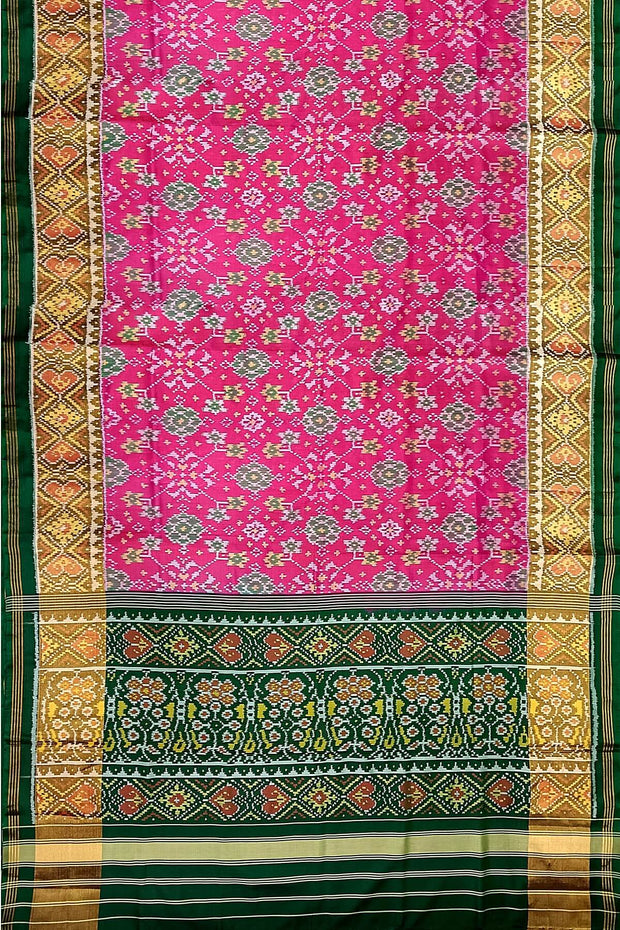 Handwoven Patola pure silk saree in pink in navratan pattern