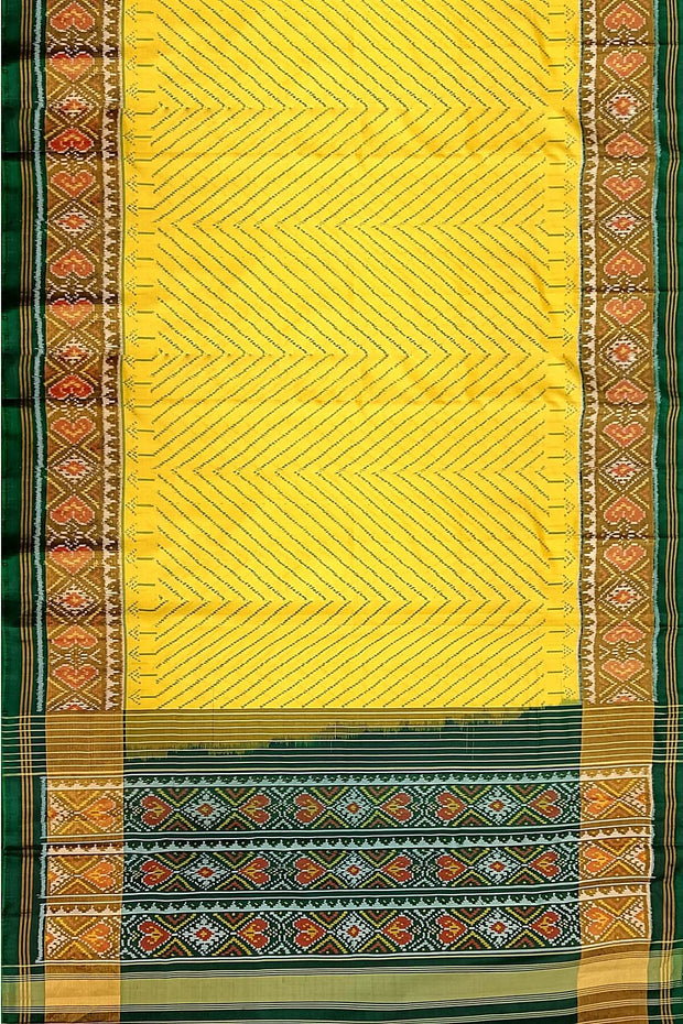 Handwoven Patola pure silk saree in yellow in zig zag  pattern