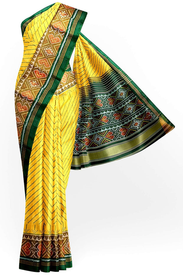 Handwoven Patola pure silk saree in yellow in zig zag  pattern