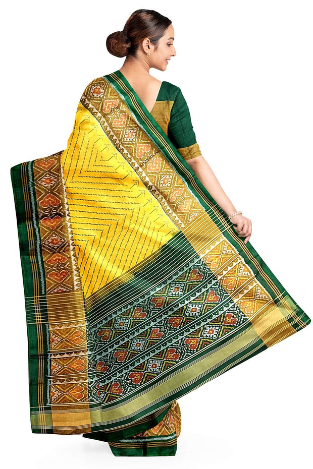 Handwoven Patola pure silk saree in yellow in zig zag  pattern