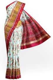 Handwoven Patola  pure silk saree in  off white with bird motifs and a contrast pallu .