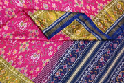 Handwoven Patola pure silk saree in pink  with elephant motifs & navratan pattern on the body