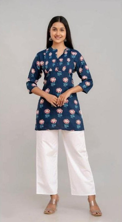 Rayon tunic in  blue in red floral