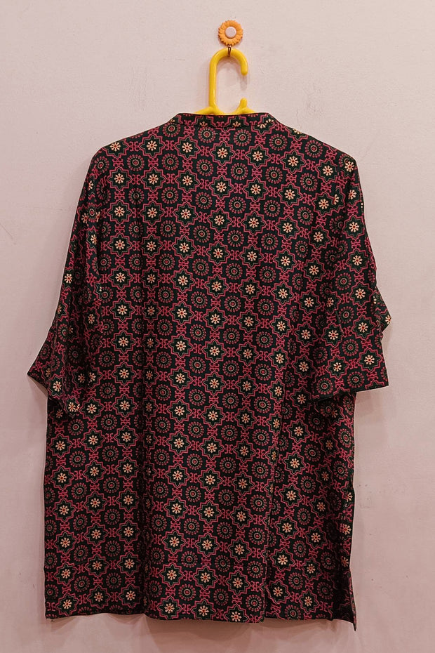 Rayon tunic in bottle green in ajrakh print