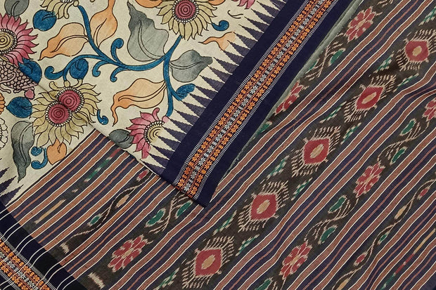 Hand painted pen kalamkari on Vidarbha tussar pure silk saree