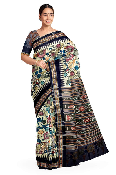 Hand painted pen kalamkari on Vidarbha tussar pure silk saree