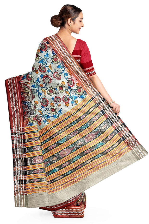 Vidarbha tussar pure silk floral printed saree in beige