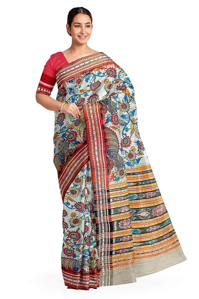 Vidarbha tussar pure silk floral printed saree in beige