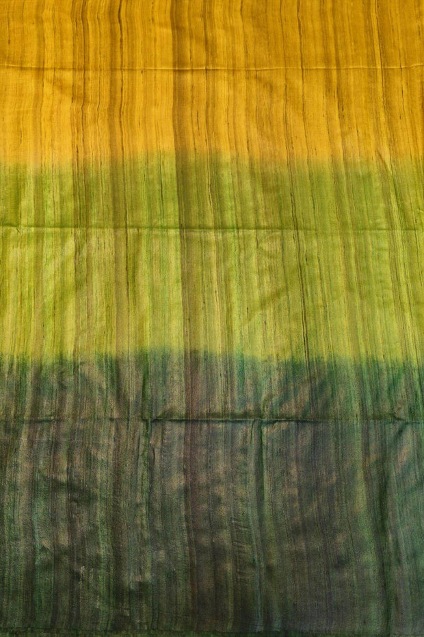 Handwoven desi tussar pure silk saree in  yellow & green ombre colour.