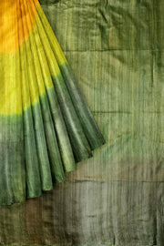 Handwoven desi tussar pure silk saree in  yellow & green ombre colour.