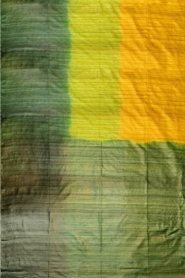 Handwoven desi tussar pure silk saree in  yellow & green ombre colour.