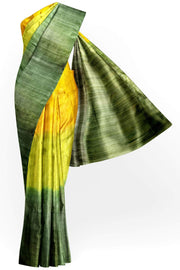 Handwoven desi tussar pure silk saree in  yellow & green ombre colour.